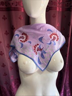 Lavender Floral Silk Square Scarf  Handkerchief - Anne Klein